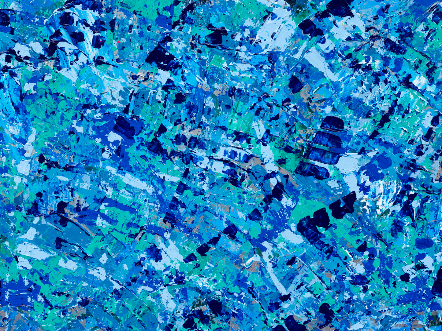 "Beach Dreams 2" – A Layered Blue Abstract Painting in a Modern White Frame | 13 3\8x 173\8 Inches