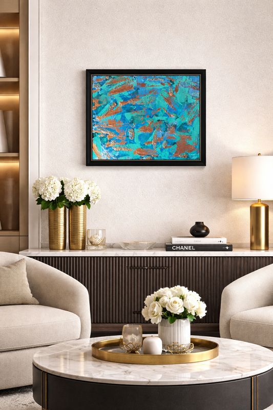 Sandy Shores 2- A Textured Mixed Media Painting with Real Sand and Blue Hues | 12x15 Inches